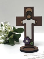 Recuerdos de primera comunión y bautizo - Cruz Jesús con túnica – Flores